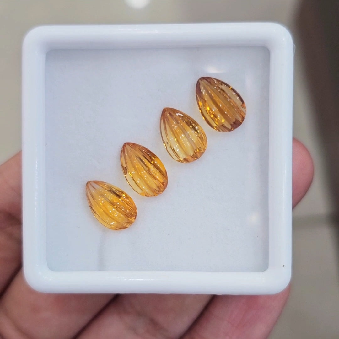 4Pcs Of Natural Citrine Craved | Fancy Shape | Size: 12x8mm