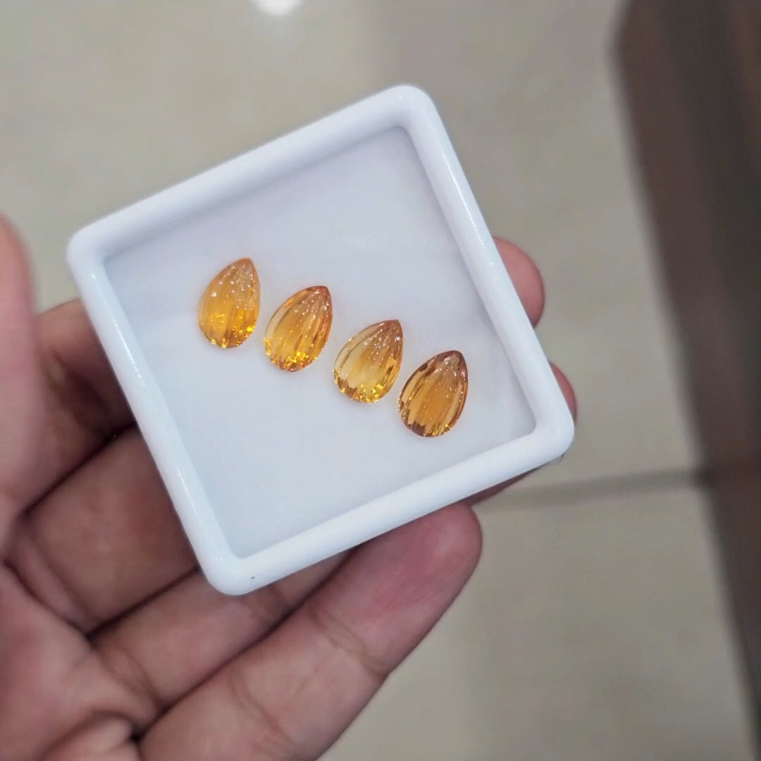 4Pcs Of Natural Citrine Craved | Fancy Shape | Size: 12x8mm