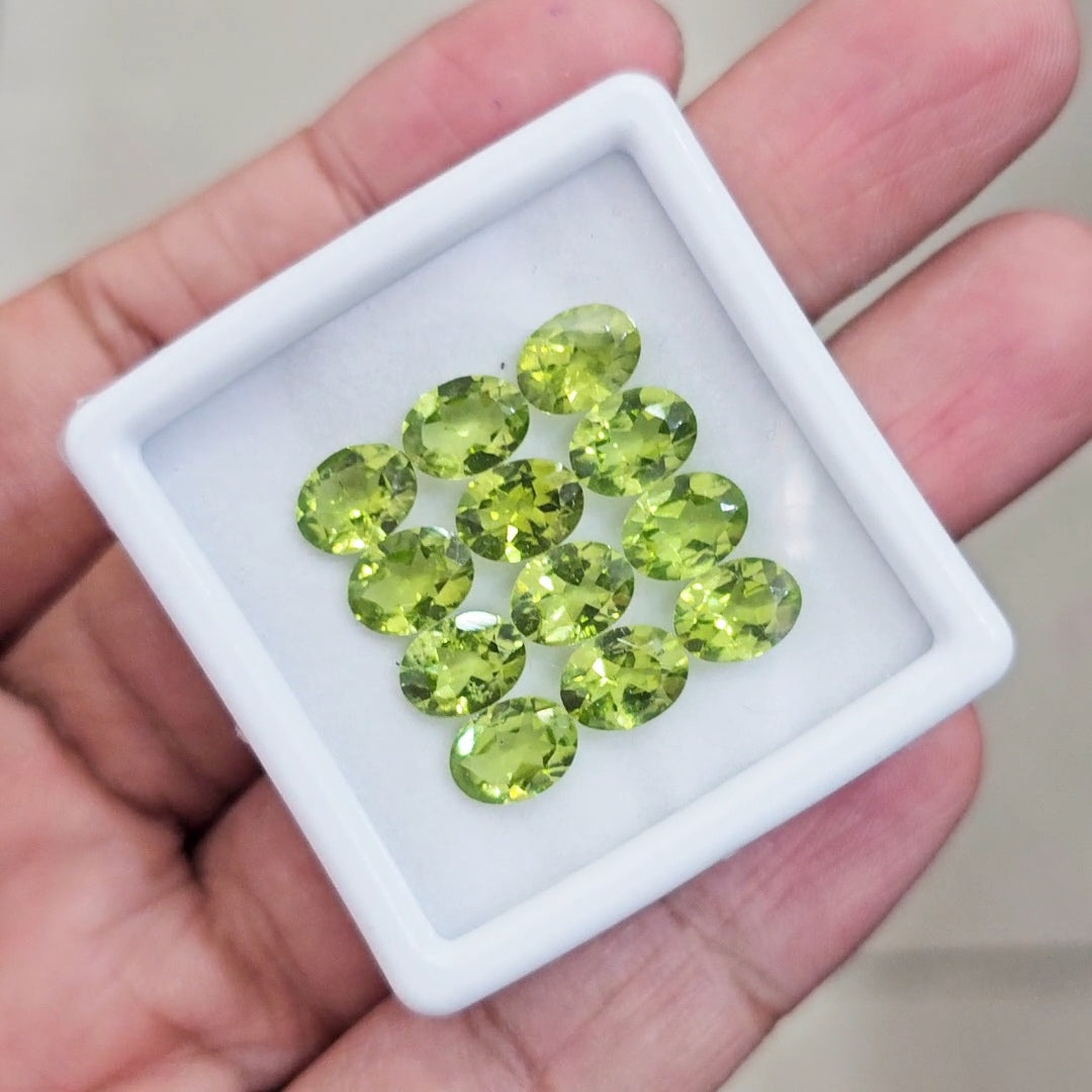 12 Pcs of Natural Peridot Faceted | Oval | Size: 6-8mm