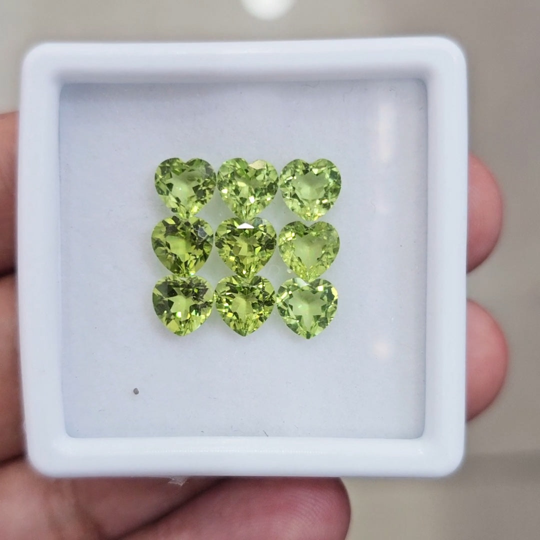 9 Pcs of Natural Peridot Faceted | Heart | Size: 6mm