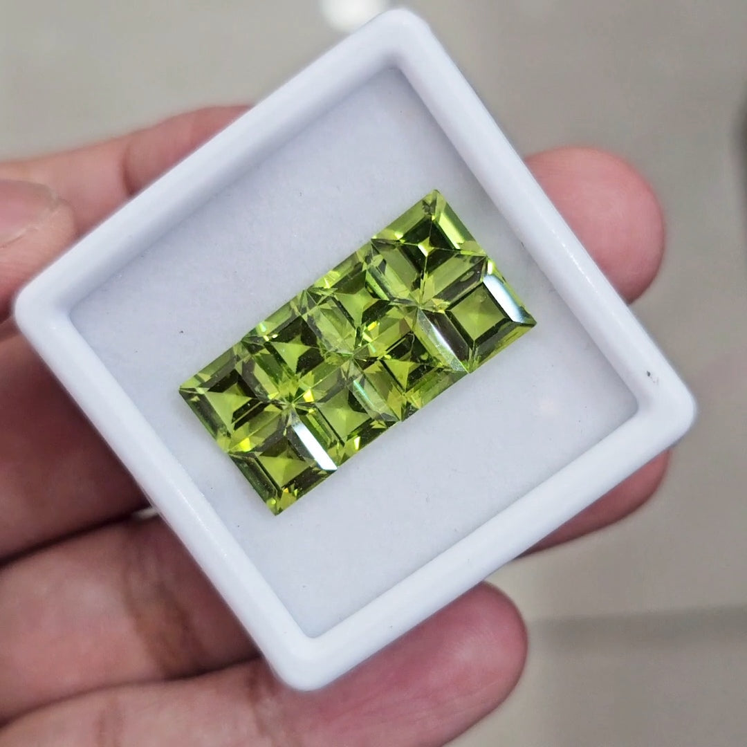 8 Pcs of Natural Peridot Faceted | Square | Size: 7mm