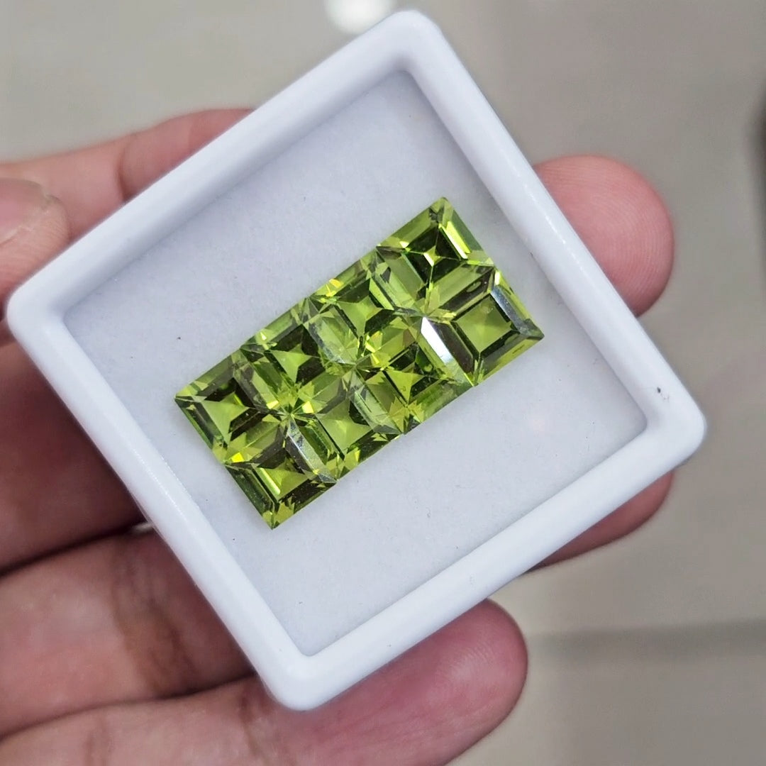 8 Pcs of Natural Peridot Faceted | Square | Size: 7mm