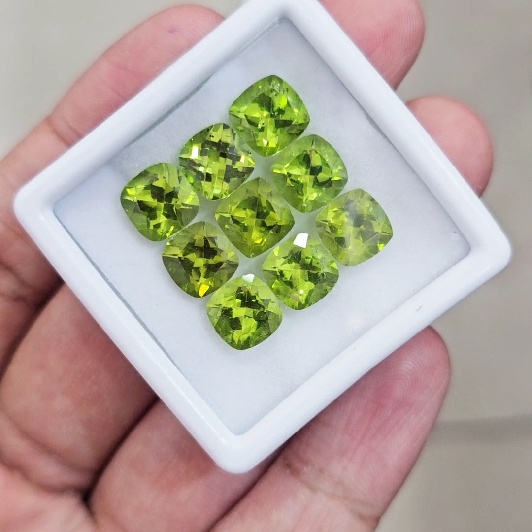 9 Pcs of Natural Peridot Faceted | Square | Size: 8mm