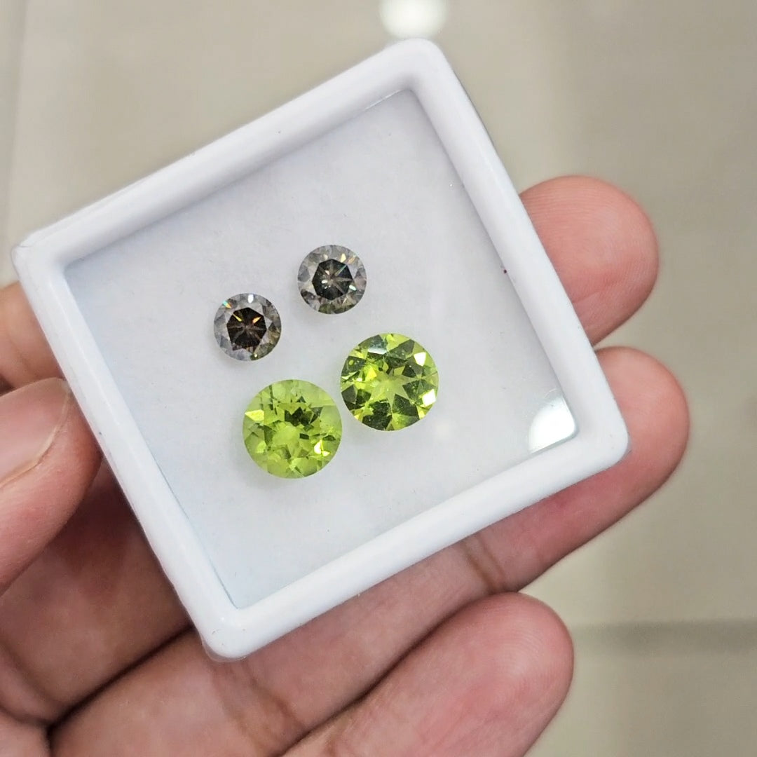 4 Pcs of Natural Peridot & Alexandrite Faceted | Round | Size: 6-9mm
