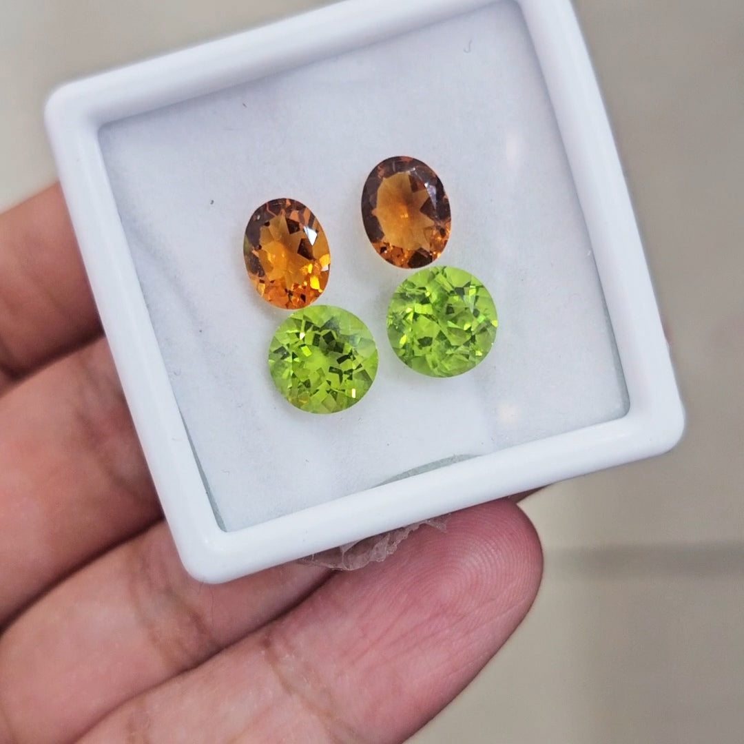 4 Pcs of Natural Peridot & Garnet Faceted | Round&Oval | Size:6-8mm