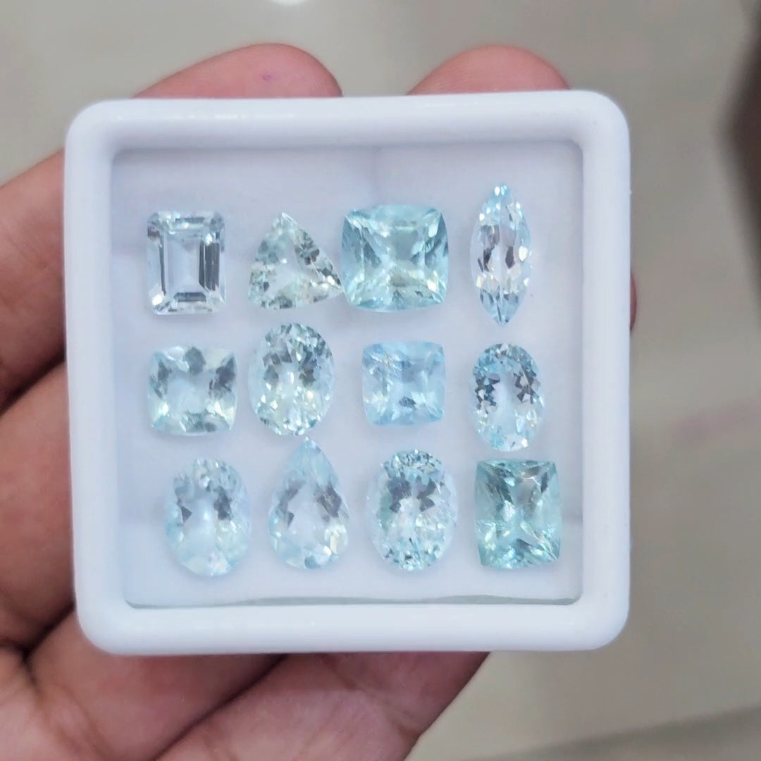 12 Pcs of Natural Aquamarine Faceted | Mix | Size:7-13mm