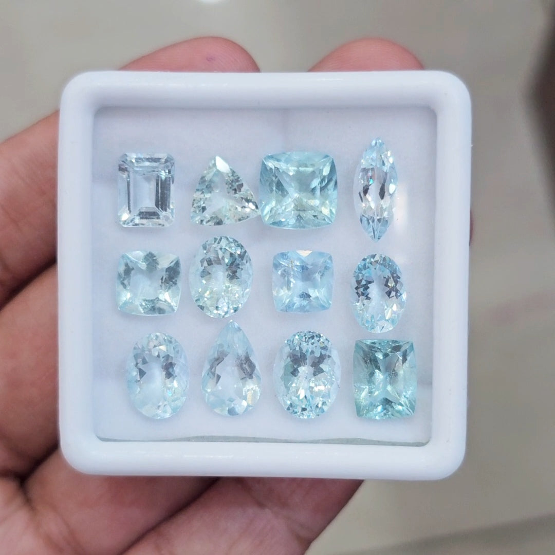 12 Pcs of Natural Aquamarine Faceted | Mix | Size:7-13mm