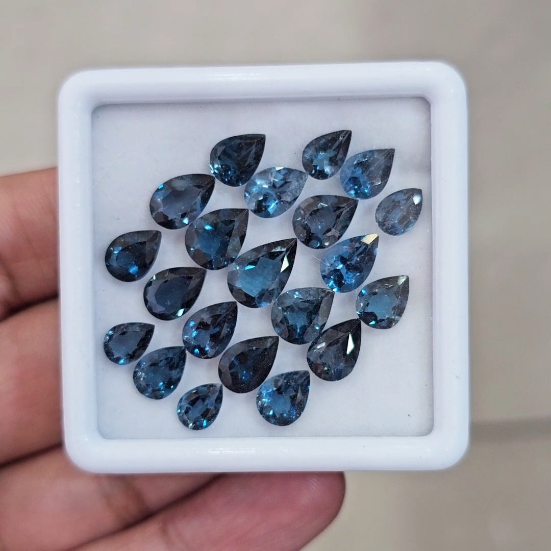 21 Pcs of Natural London Blue Topaz Faceted | Pear | Size: 7-11mm