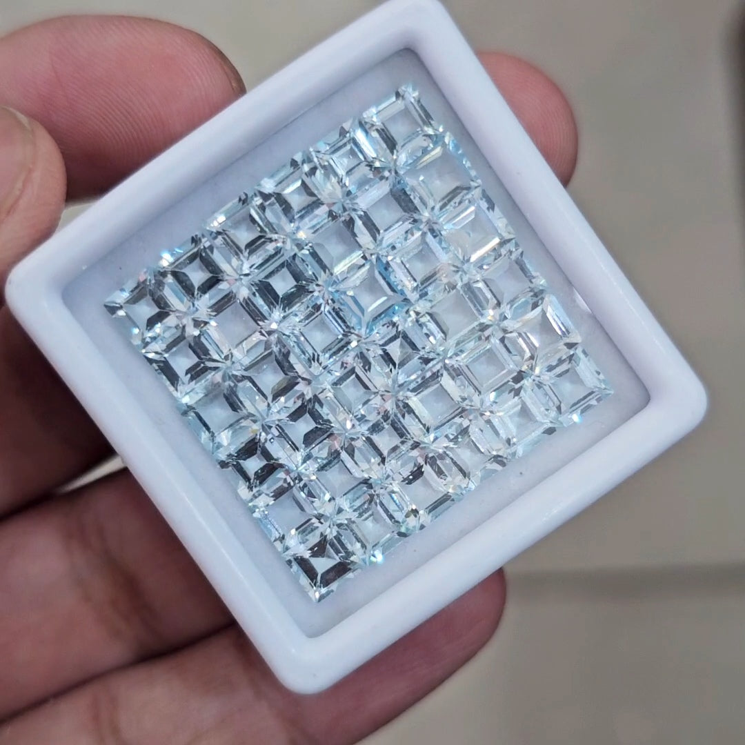 36 Pcs of Natural Aquamarine Faceted | Square | Size: 5mm
