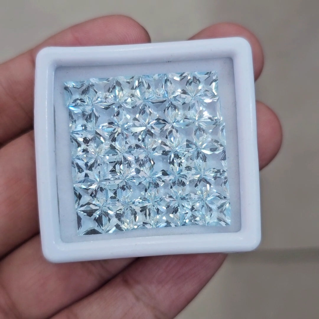 36 Pcs of Natural Aquamarine Faceted | Square | Size: 5mm