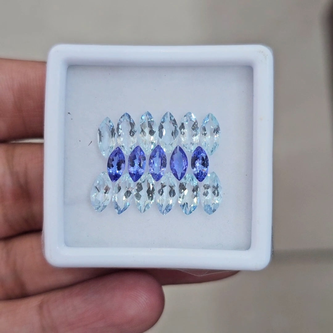 17 Pcs of Natural Tanzanite & Aquamarine Faceted | Marquise | Size: 7-8