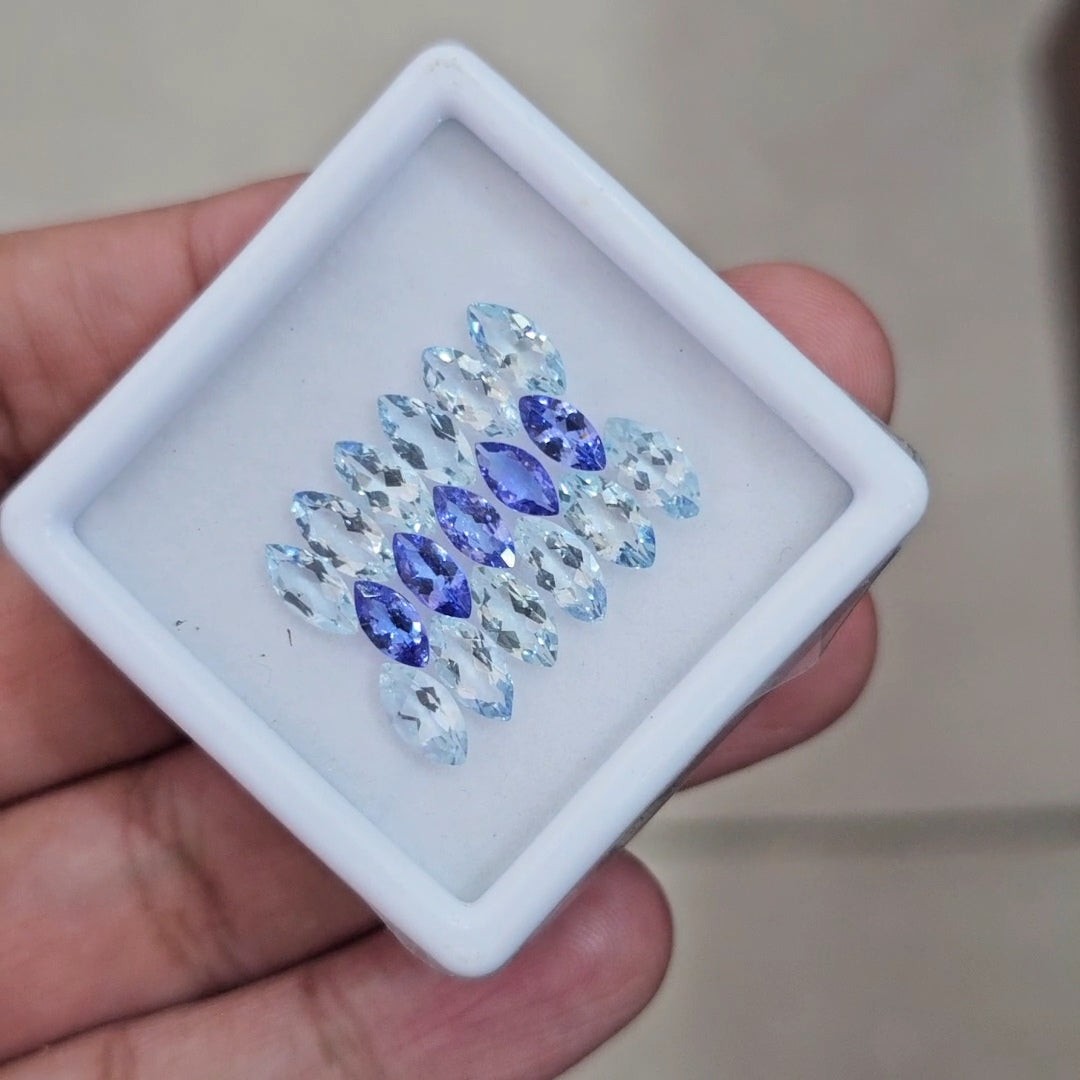 17 Pcs of Natural Tanzanite & Aquamarine Faceted | Marquise | Size: 7-8