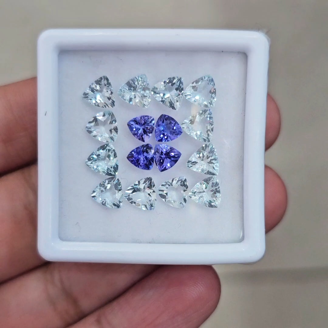 16 Pcs of Natural Tanzanite & Aquamarine Faceted | Trillion | Size: 5-6mm