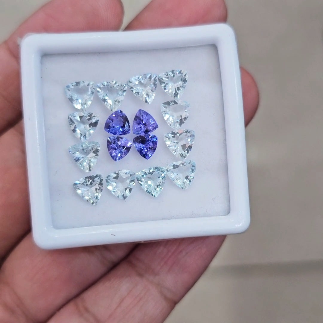 16 Pcs of Natural Tanzanite & Aquamarine Faceted | Trillion | Size: 5-6mm