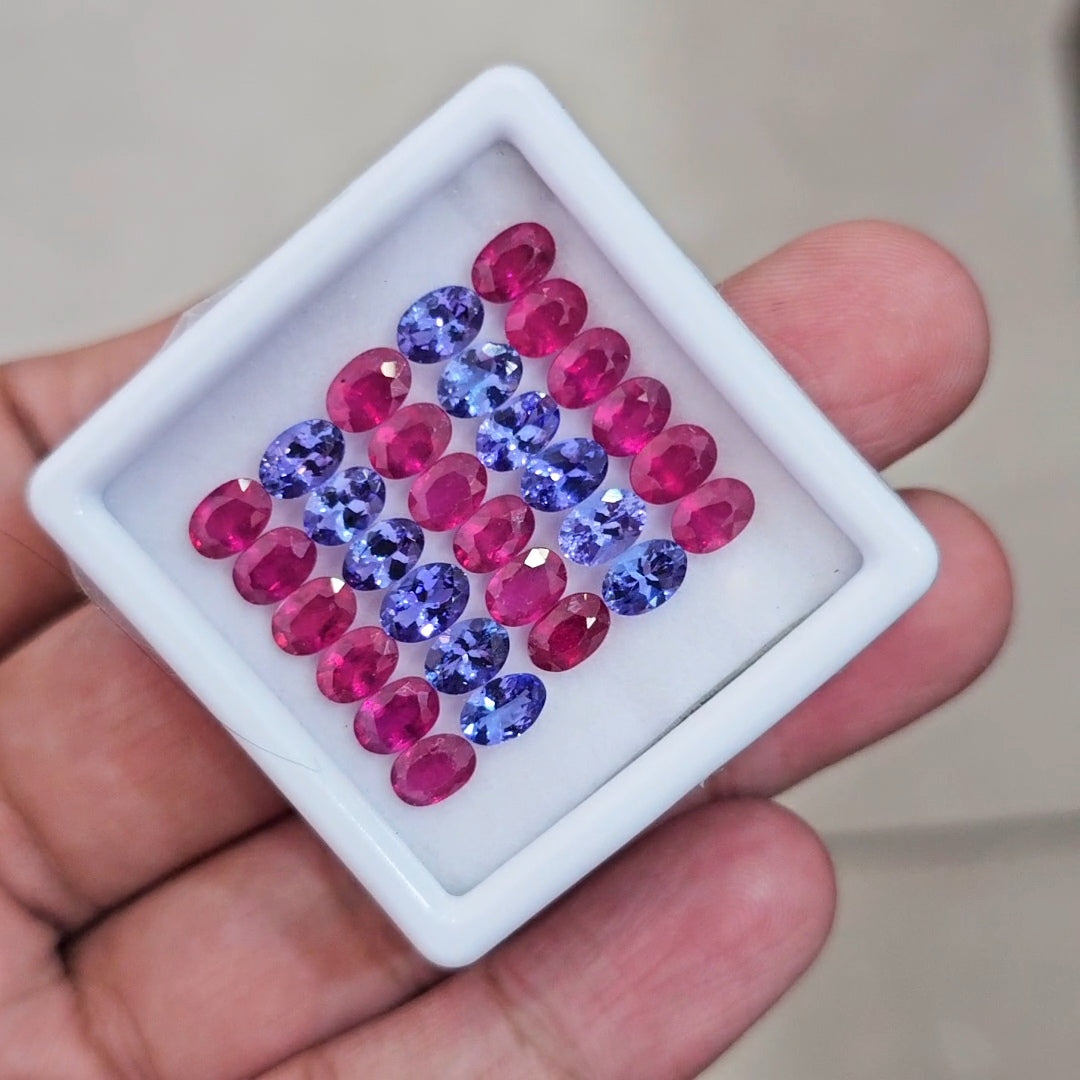 30 Pcs of Natural Tanzanite & Ruby Faceted | Oval | Size: 6x4mm