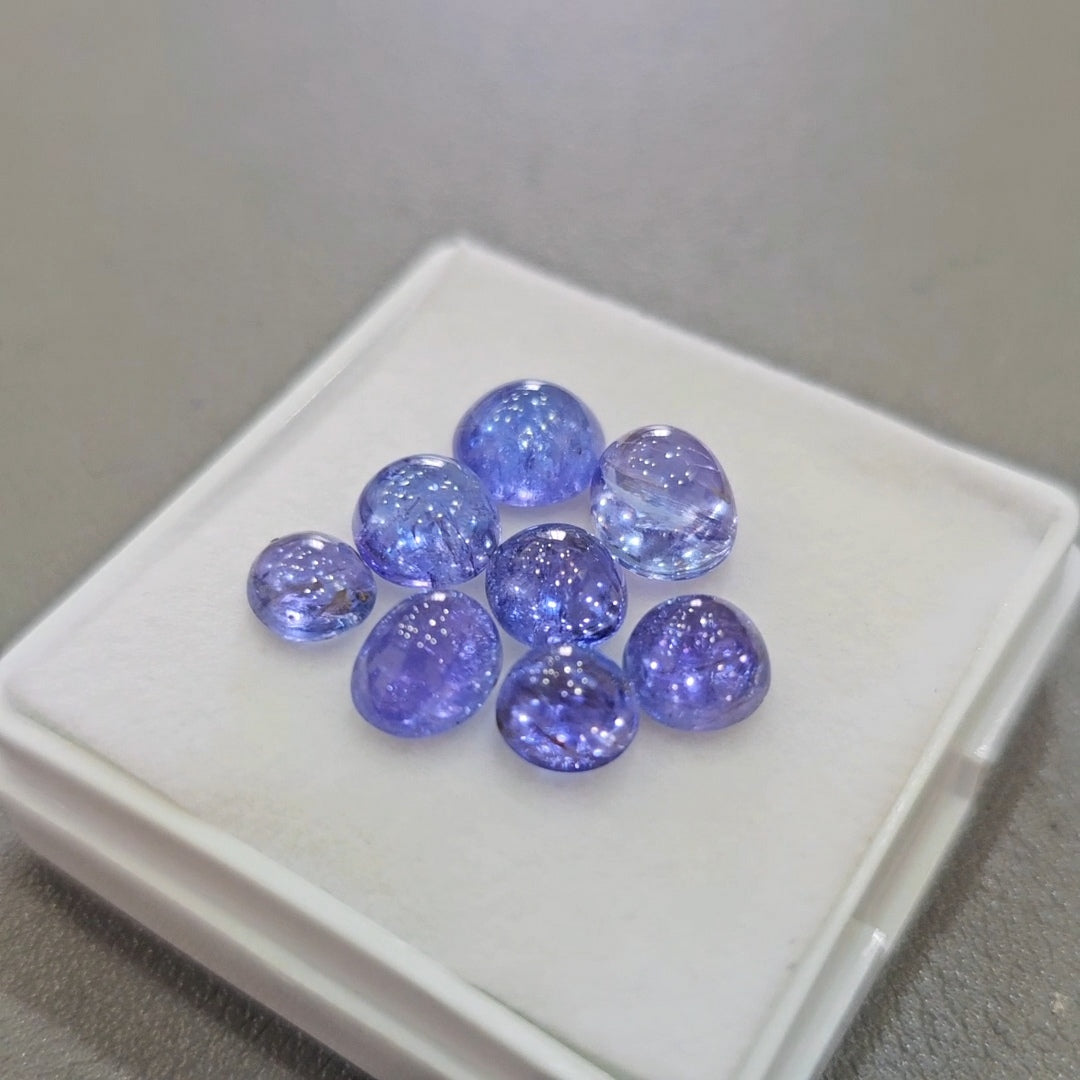 8 Pcs Natural Tanzanite Cabochons |6-8mm | Shape: Oval&Round