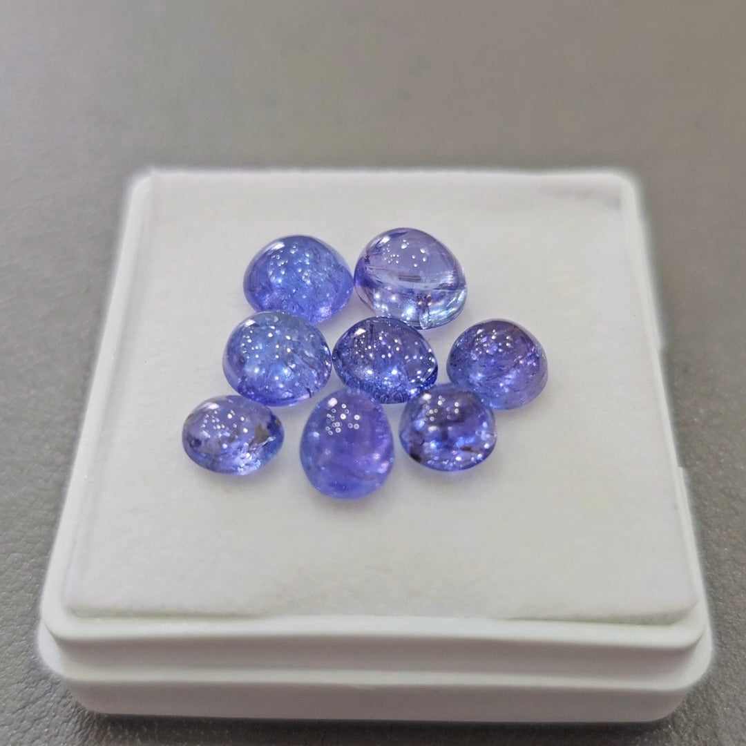 8 Pcs Natural Tanzanite Cabochons |6-8mm | Shape: Oval&Round