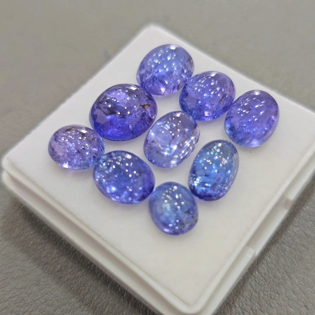 9 Pcs Natural Tanzanite Cabochons |8-11mm | Shape: Oval