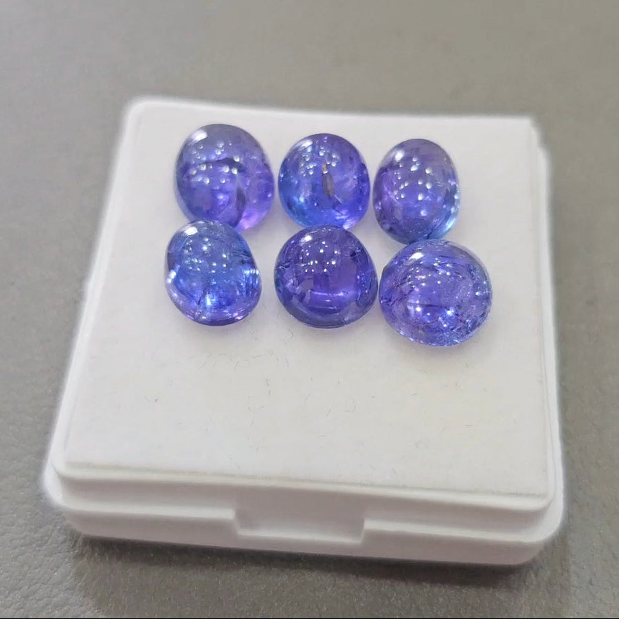 6 Pcs Natural Tanzanite Cabochons |9-11mm | Shape: Oval & Round