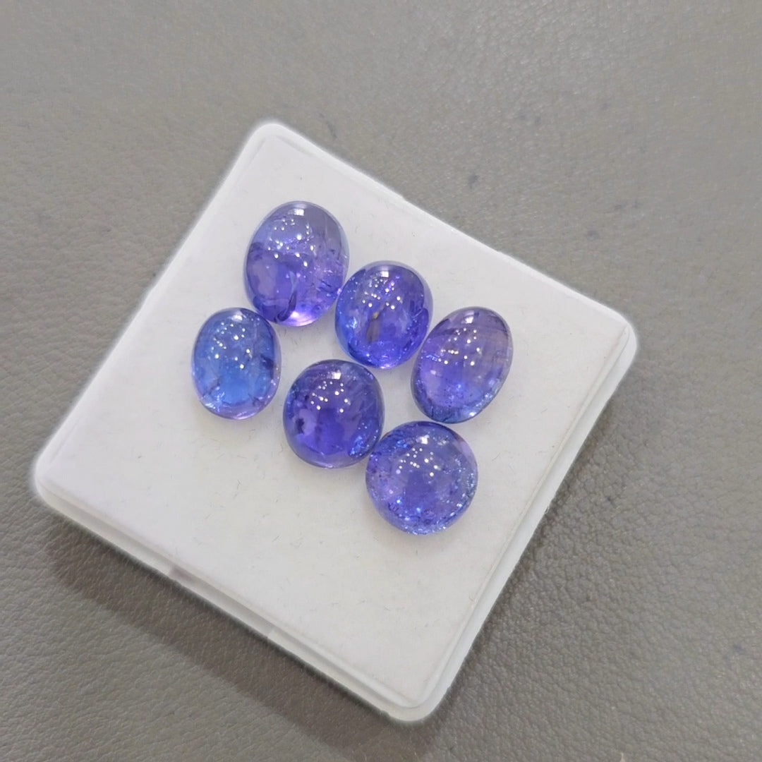 6 Pcs Natural Tanzanite Cabochons |9-11mm | Shape: Oval & Round