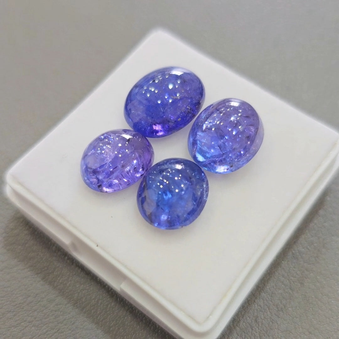 4 Pcs Natural Tanzanite Cabochons |12-14mm | Shape: Oval