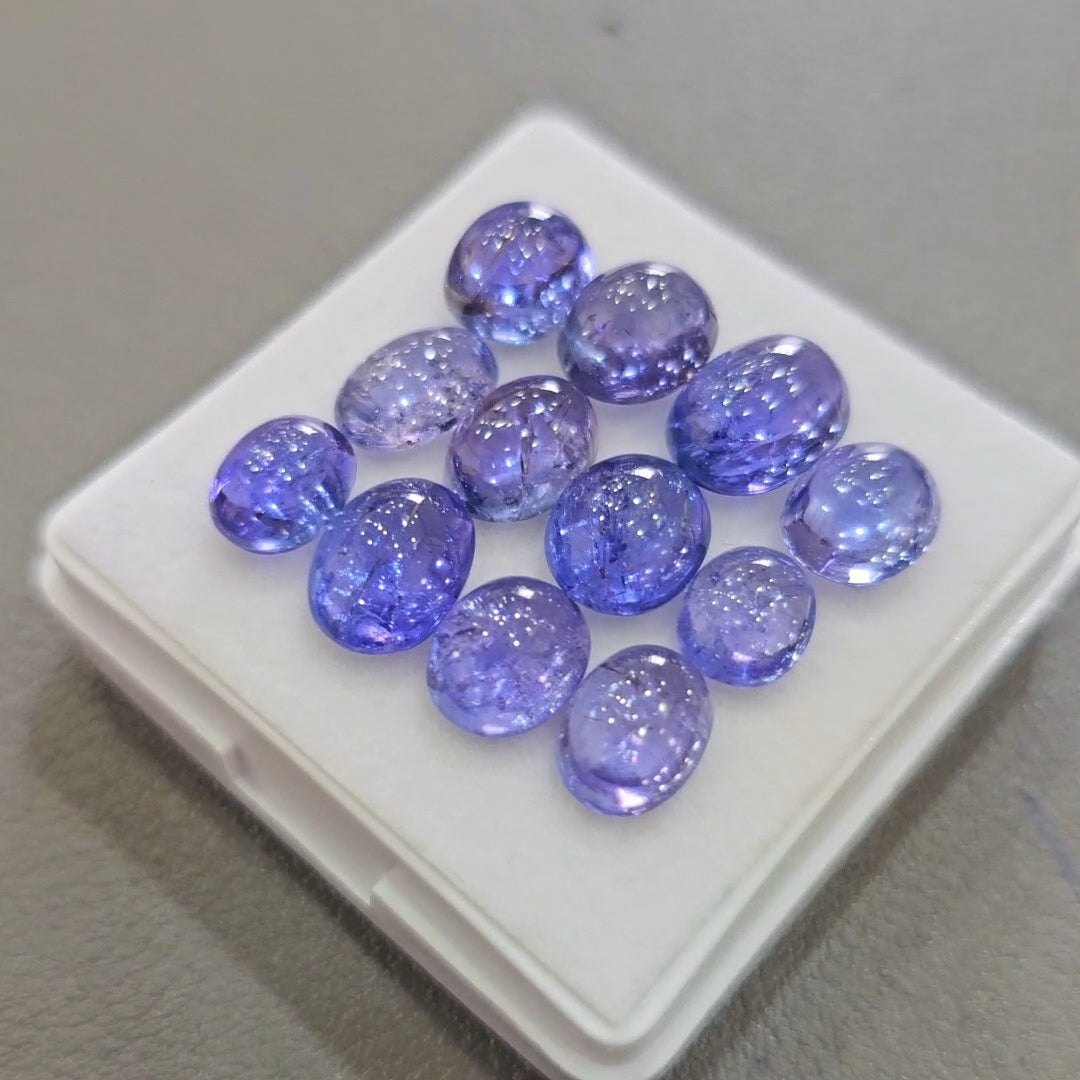 12 Pcs Natural Tanzanite Cabochons |7-10mm | Shape: Oval