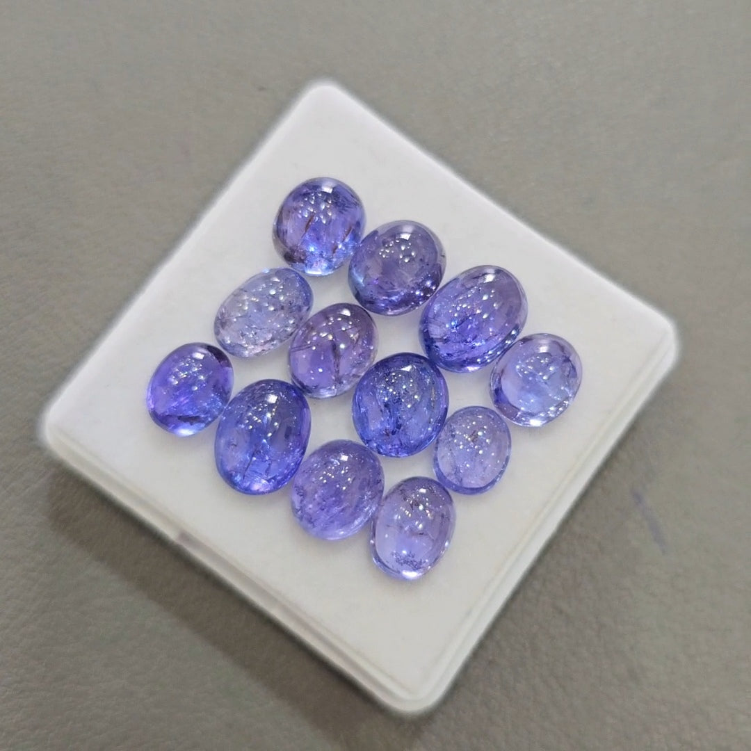 12 Pcs Natural Tanzanite Cabochons |7-10mm | Shape: Oval