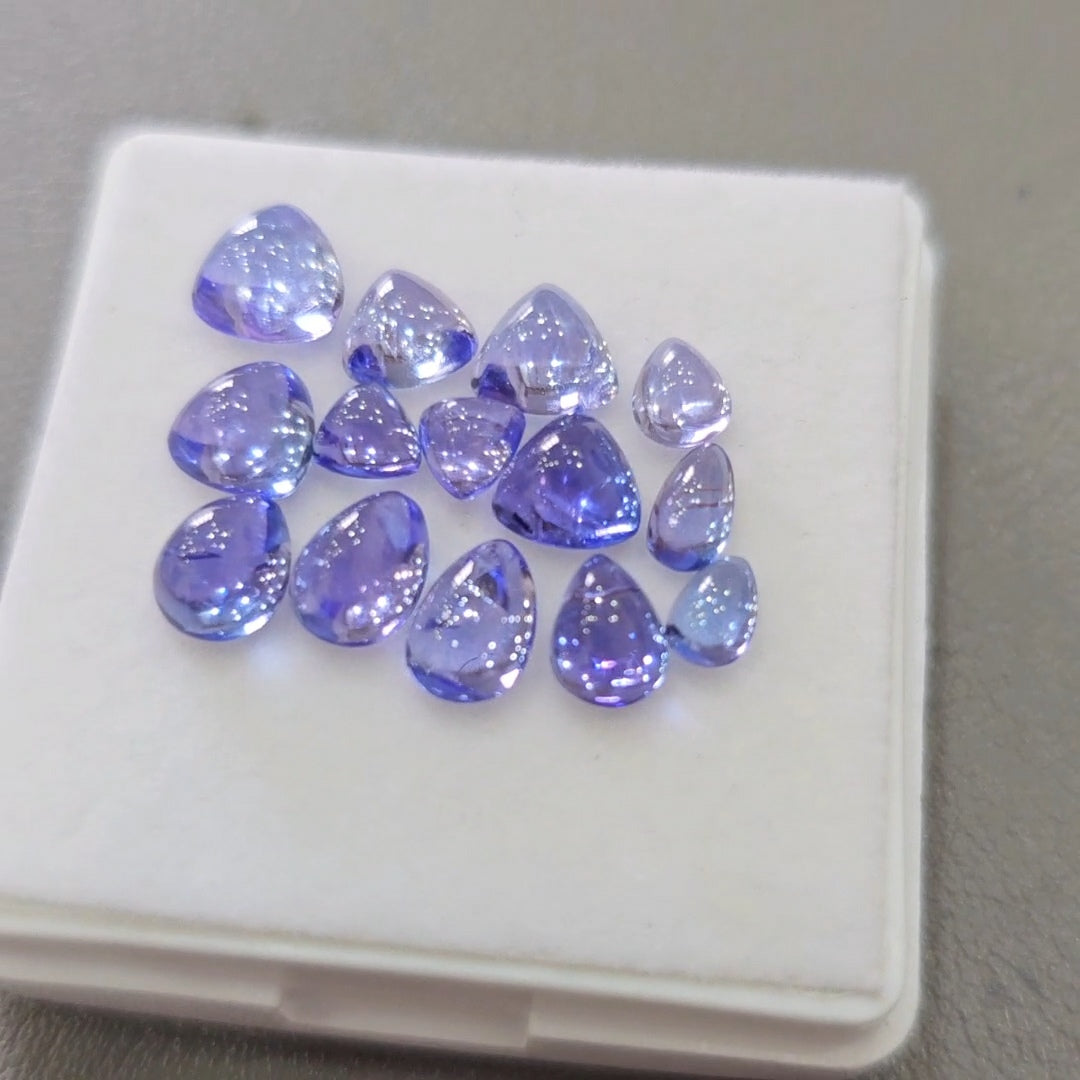 14 Pcs Natural Tanzanite Cabochons |5-7mm | Shape: Pear&Treillion
