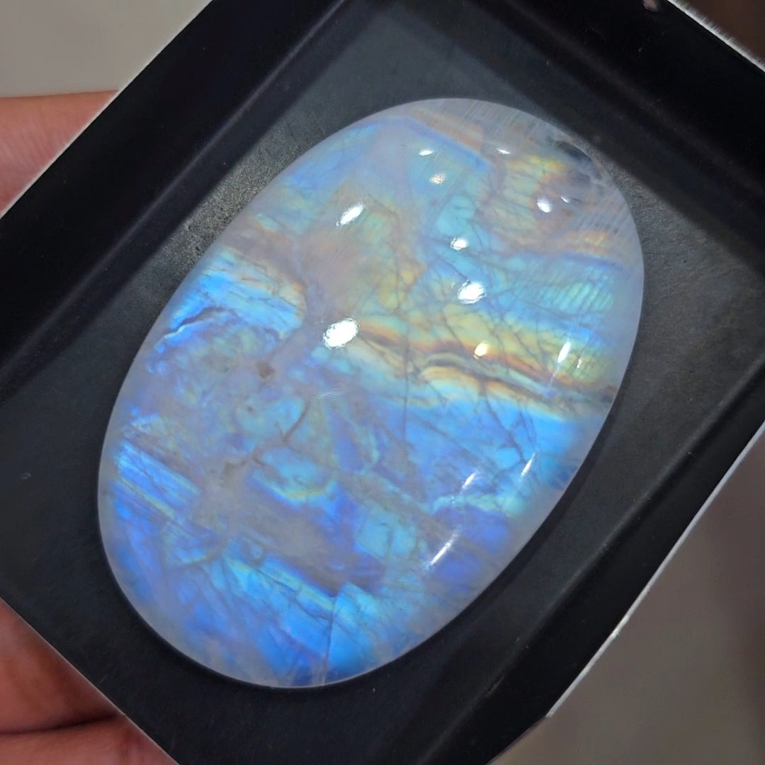 1 Pcs Natural Rainbow Moonstone Cabochons |36x54mm | Shape: Oval