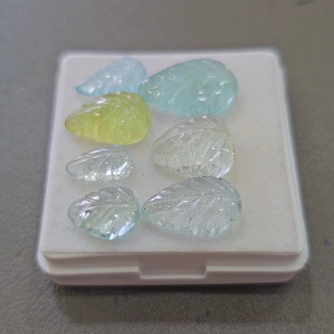 7 Pcs Natural Mix Berly Carved |10-17mm | Shape: Leaf