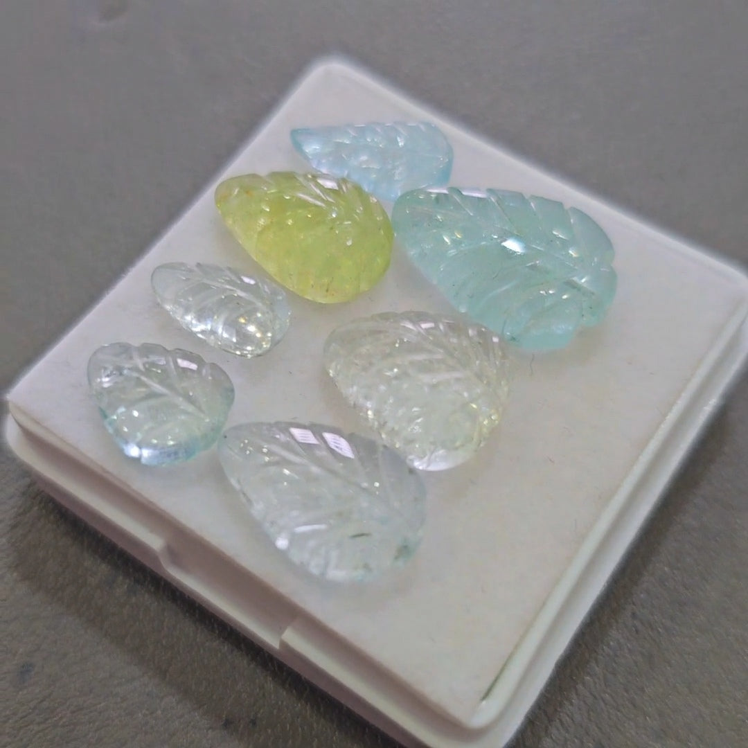 7 Pcs Natural Mix Berly Carved |10-17mm | Shape: Leaf
