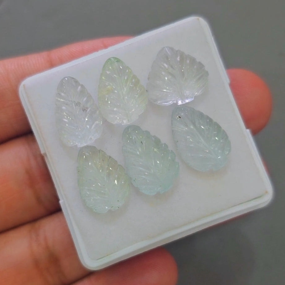 6 Pcs Natural Mix Berly Carved |12-15mm | Shape: Leaf