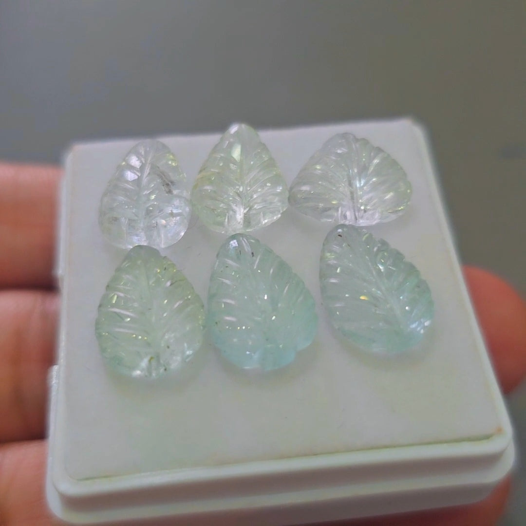 6 Pcs Natural Mix Berly Carved |12-15mm | Shape: Leaf