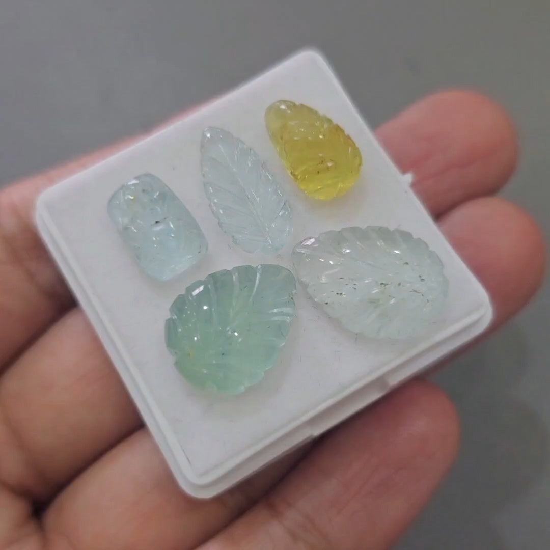 5 Pcs Natural Mix Berly Carved |12-17mm | Shape: Leaf & Flower