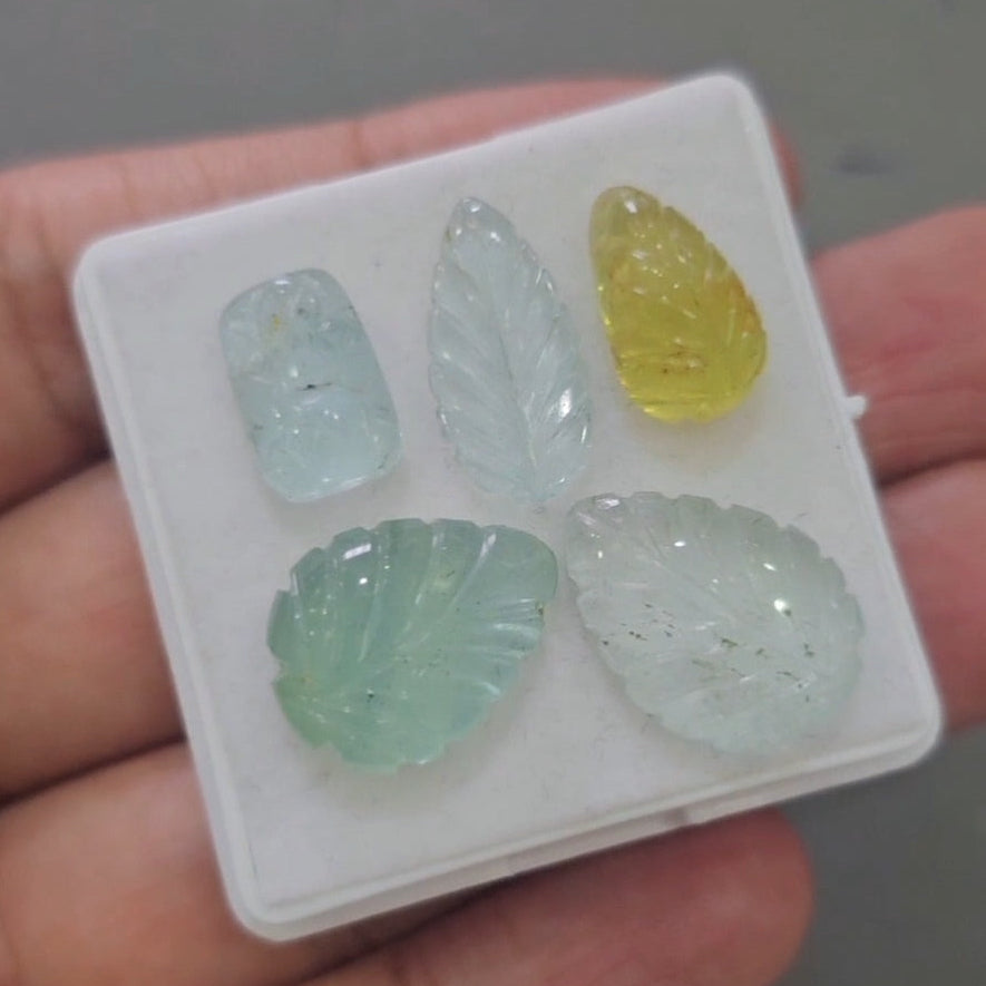 5 Pcs Natural Mix Berly Carved |12-17mm | Shape: Leaf & Flower