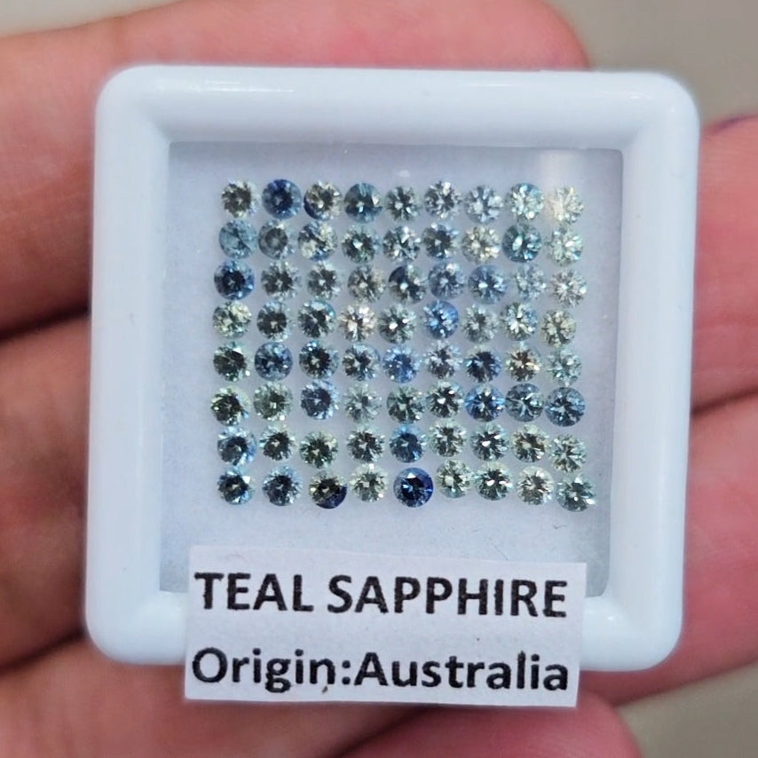 1 Box Of Natural Unheated Teal Sapphire From Australia | 2mm| Round | Ideal Cut