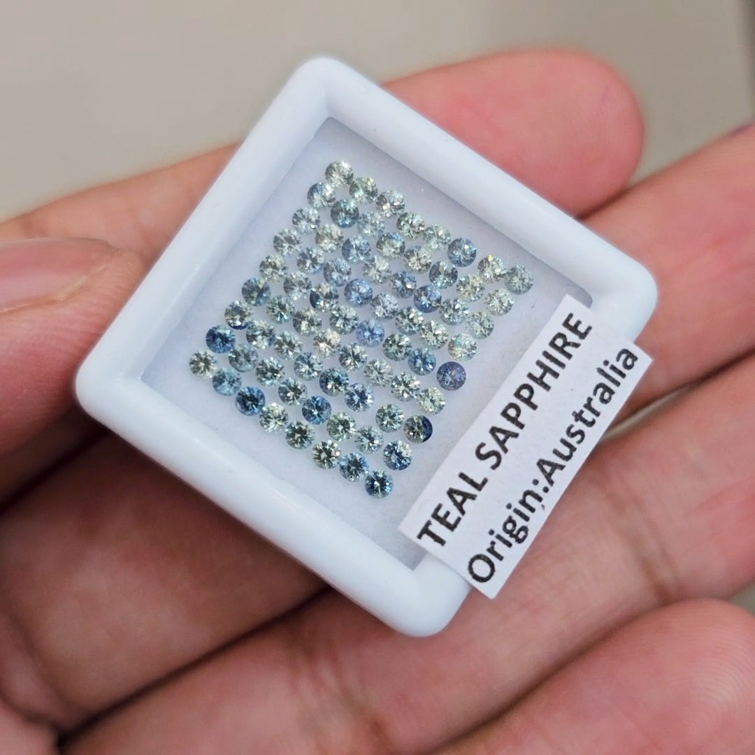 1 Box Of Natural Unheated Teal Sapphire From Australia | 2mm| Round | Ideal Cut