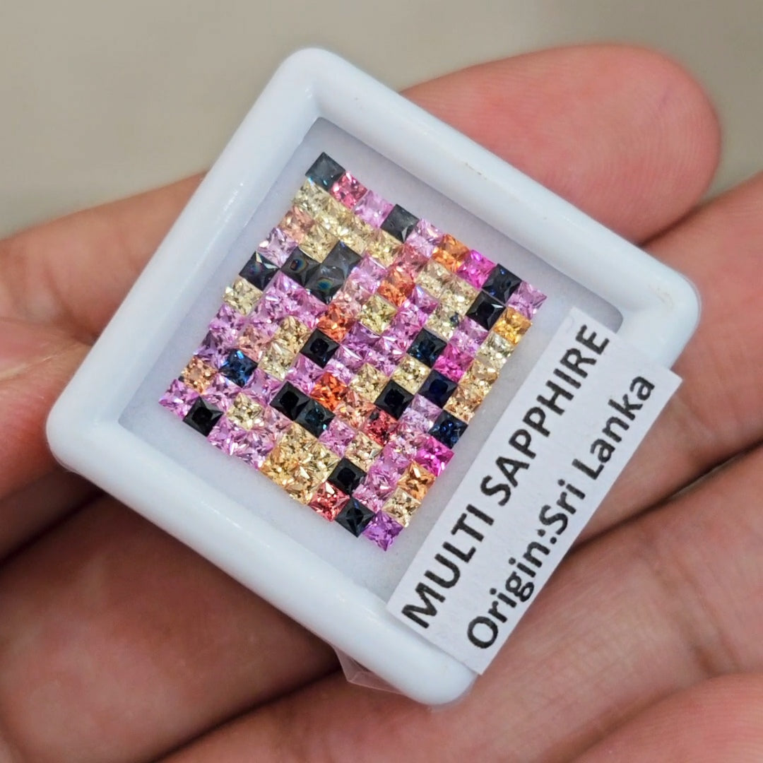 1 Box Of Natural Unheated Multi Sapphire From Sri Lanka | 1.8mm| Square | Ideal Cut