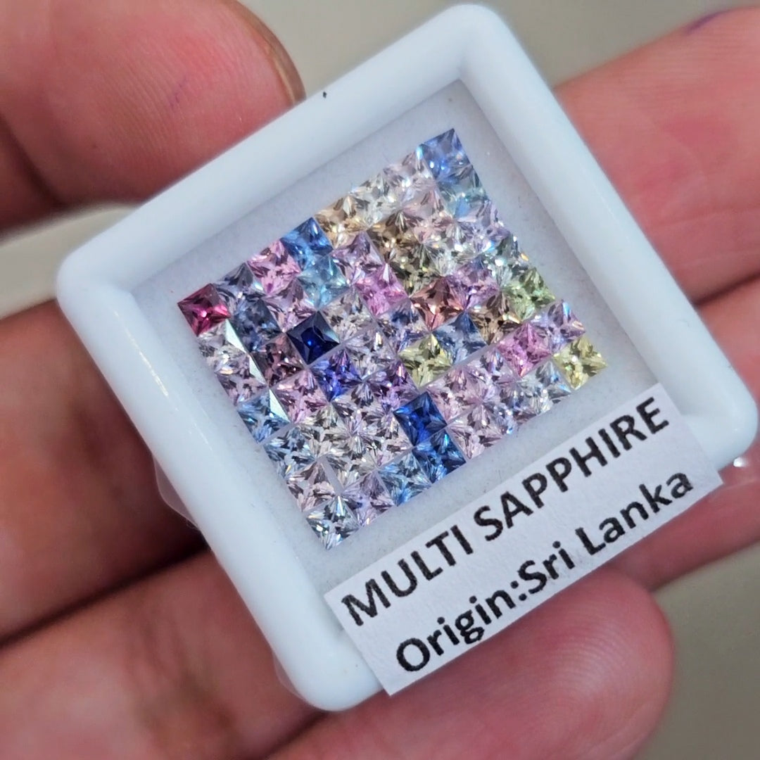 1 Box Of Natural Unheated Multi Sapphire From Sri Lanka | 2.25mm| Square | Ideal Cut