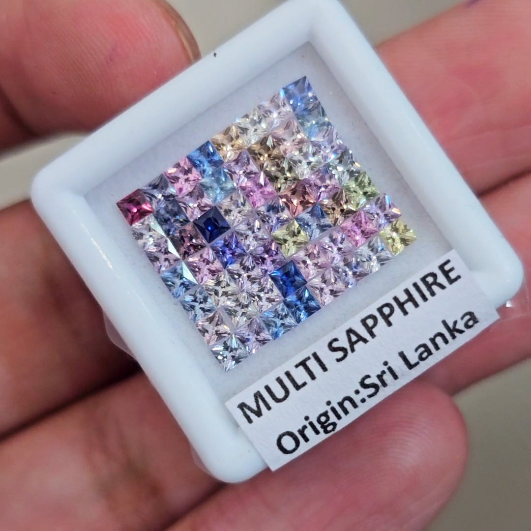 1 Box Of Natural Unheated Multi Sapphire From Sri Lanka | 2.25mm| Square | Ideal Cut