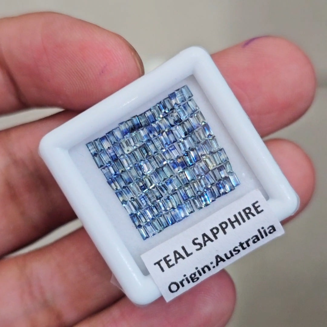 1 Box Of Natural Unheated Teal Sapphire From Australia | 2x1mm| Rectangle | Ideal Cut