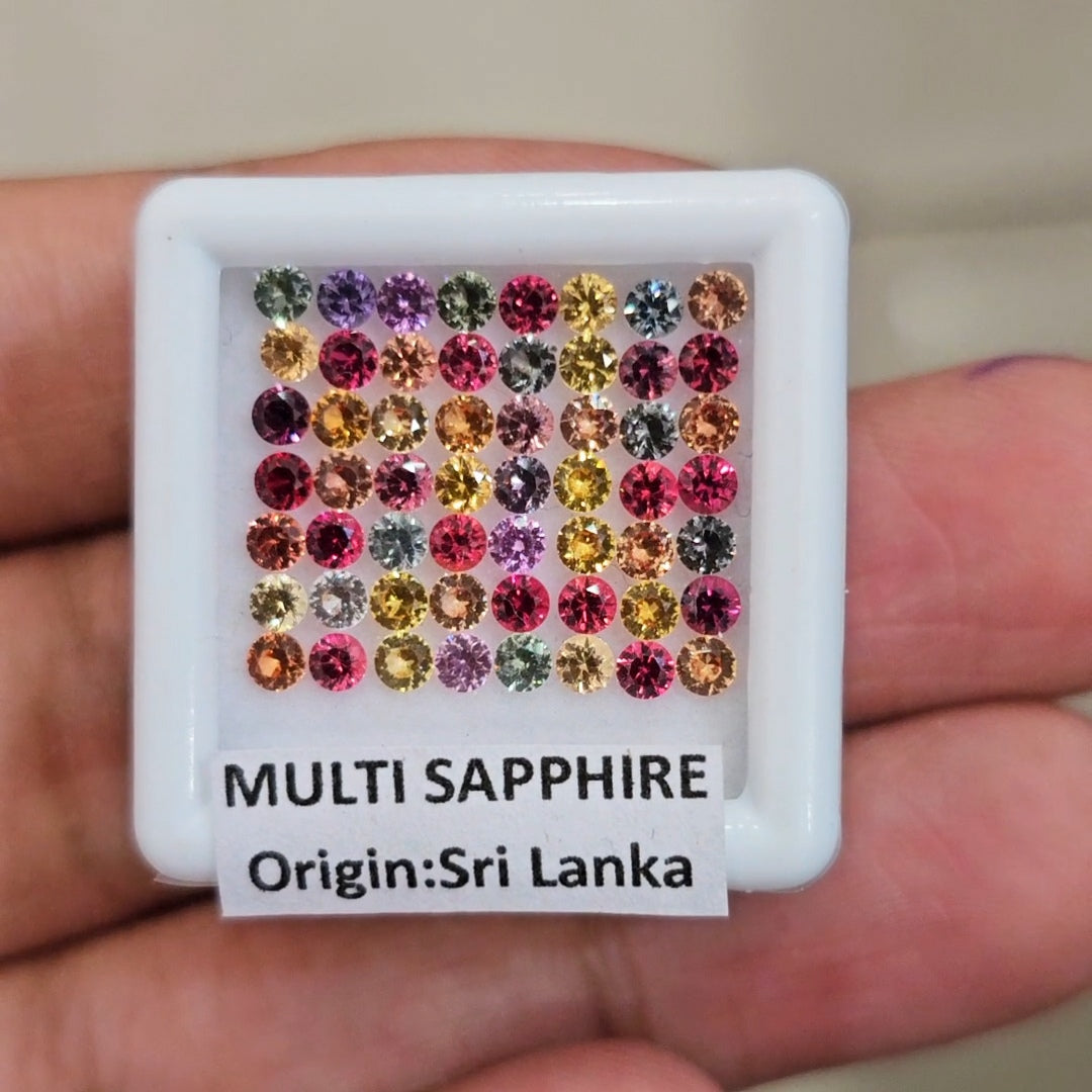 1 Box Of Natural Heated Multi Sapphire From Sri Lanka | 2.5mm| Round | Ideal Cut