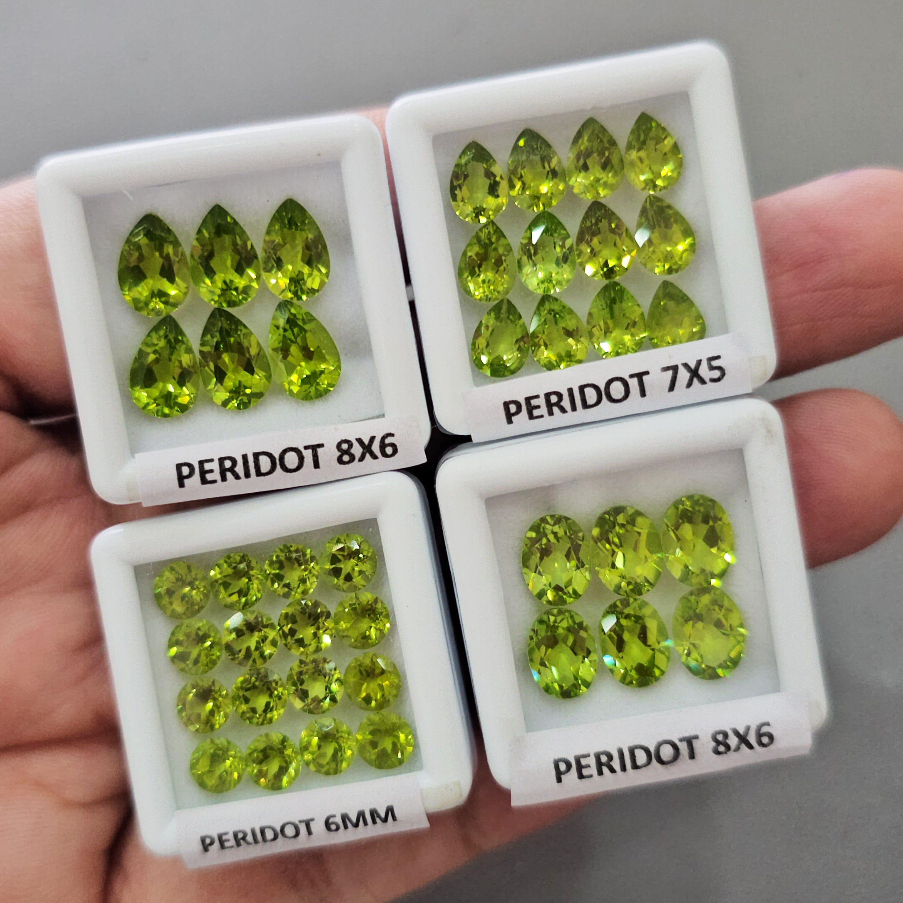 4 Boxes of Natural Peridot Faceted Gemstones | 6–8mm