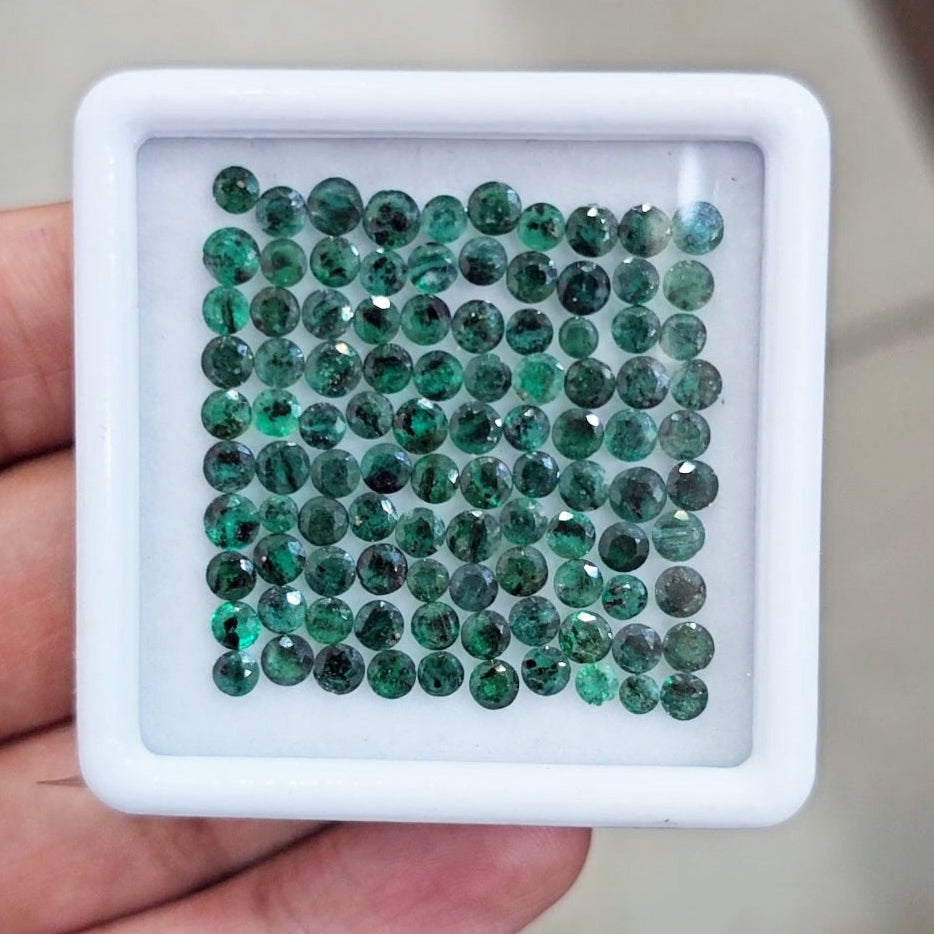 100 Pcs Of Natural Zambian Emerald Faceted | Round | Size: 3-4mm