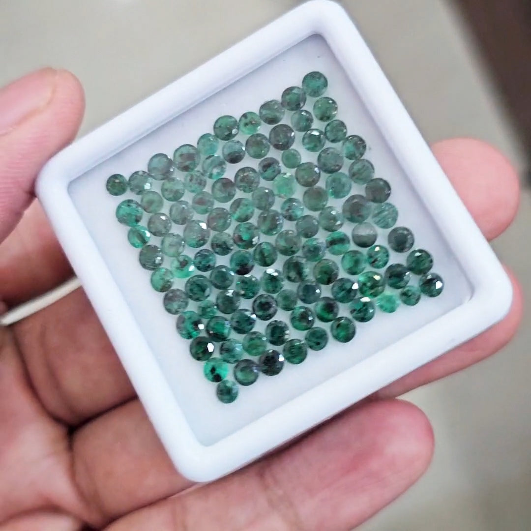 100 Pcs Of Natural Zambian Emerald Faceted | Round | Size: 3-4mm