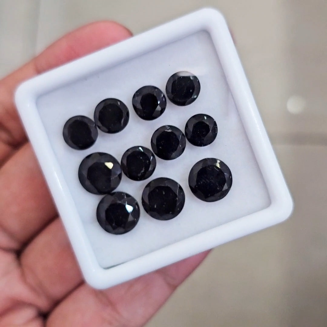 11 Pcs of Natural Black Onyx Faceted | Round | Size: 7-10mm