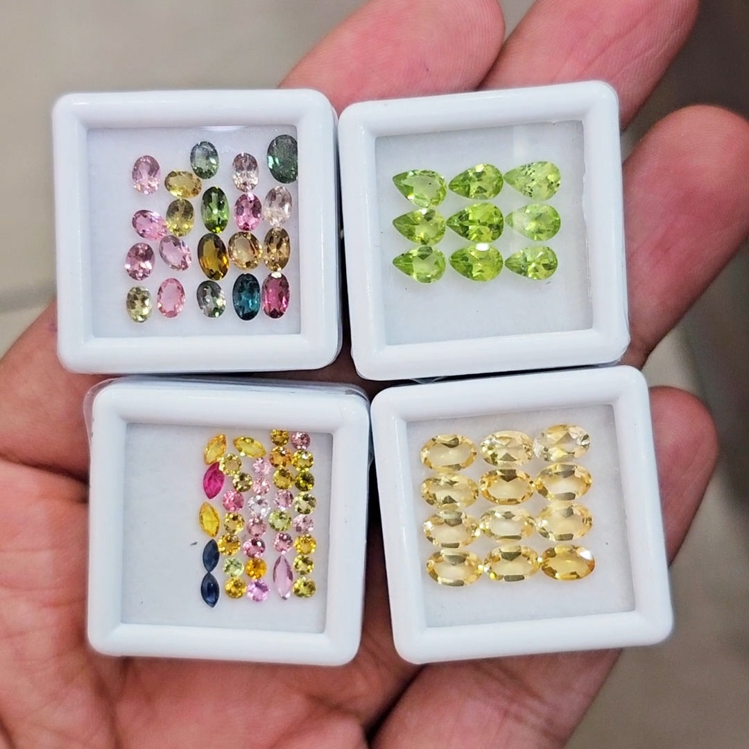4 Box Of Natural Tourmaline, Peridot & Citrine Faceted | Mix | Size: 1-6mm