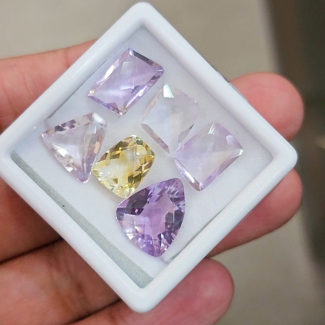 6 Pcs of Natural Ametrine & Citrine Checker cut | Mix | Size: 11-14mm