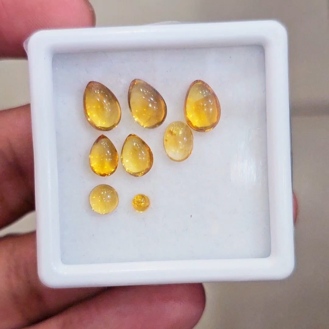 8 Pcs Of Natural Citrine Cabochons | Mix | Size:3-7mm