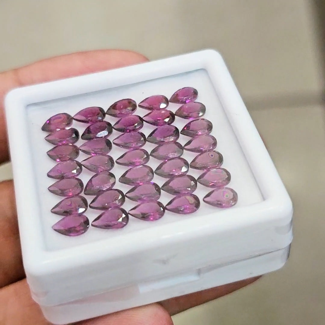 35 Pcs of Natural Rhodolite Garnet Faceted | Pear | Size: 6x4mm